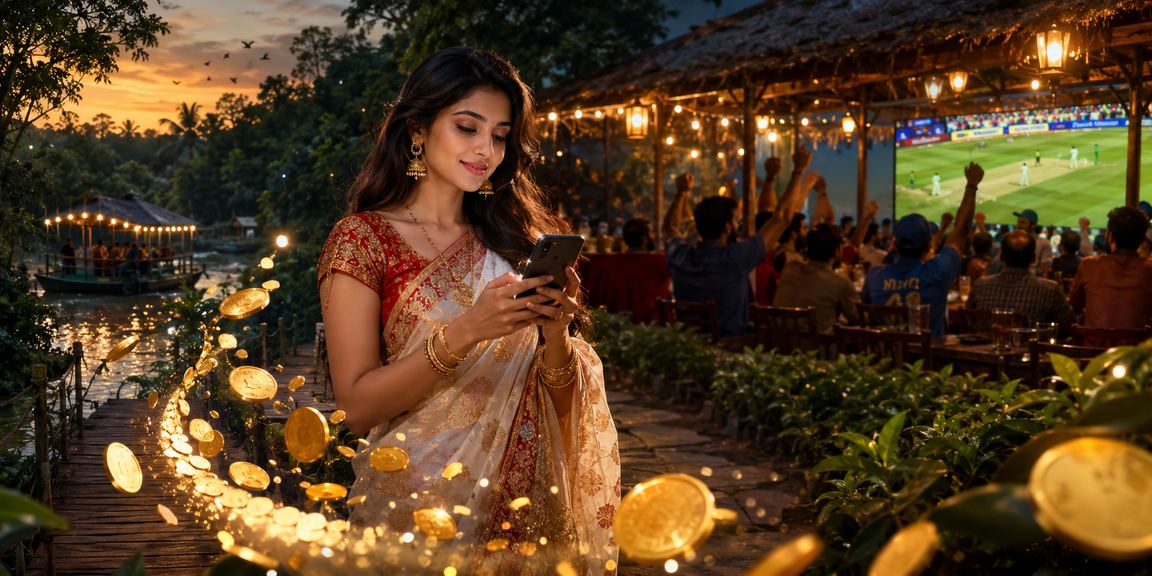 A young woman in a saree in Khulna enjoying cricket betting and online games on her mobile