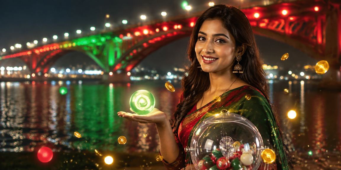 Local people participating in a red-and-green themed lottery gaming event in Mymensingh